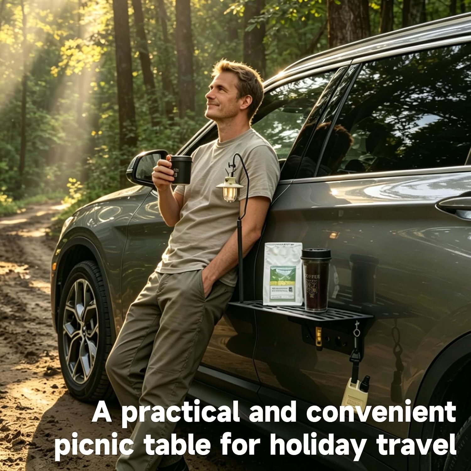 Folding Picnic Table - Magnetic Foldable Car Side Table Metal