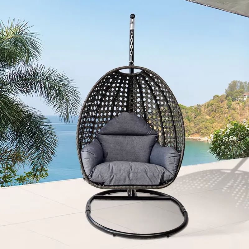 Hanging Egg Chair - Egg Shape Black Patio Porch Wicker