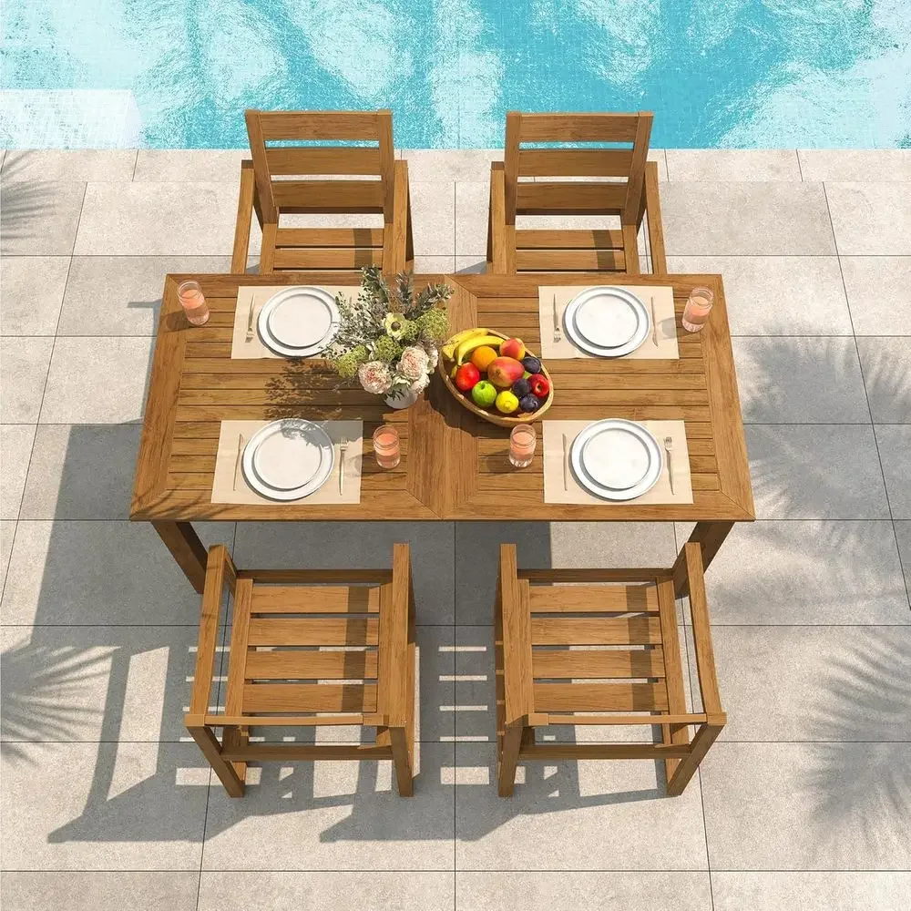 Outdoor Furniture Oil Teak - 5-Piece Outdoor Dining Set, Patio Furniture