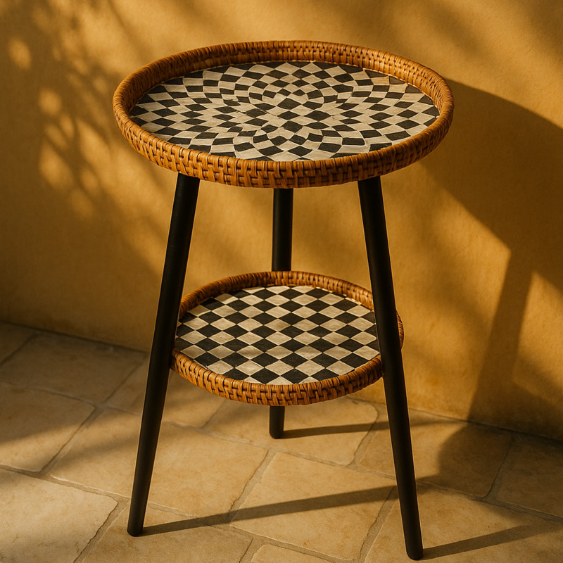 Outdoor Furniture Legs - Double-Layer Rattan Coffee Table with Wood