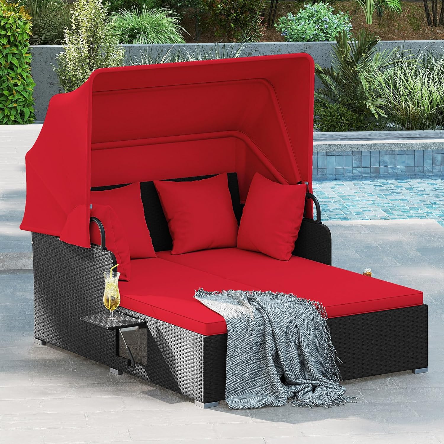 Outdoor Daybed Sofa - 2 Person Rattan Outdoor Daybed with