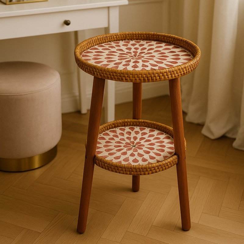Double-Layer Rattan Coffee Tab - Outdoor Furniture Legs ulasan dan harga