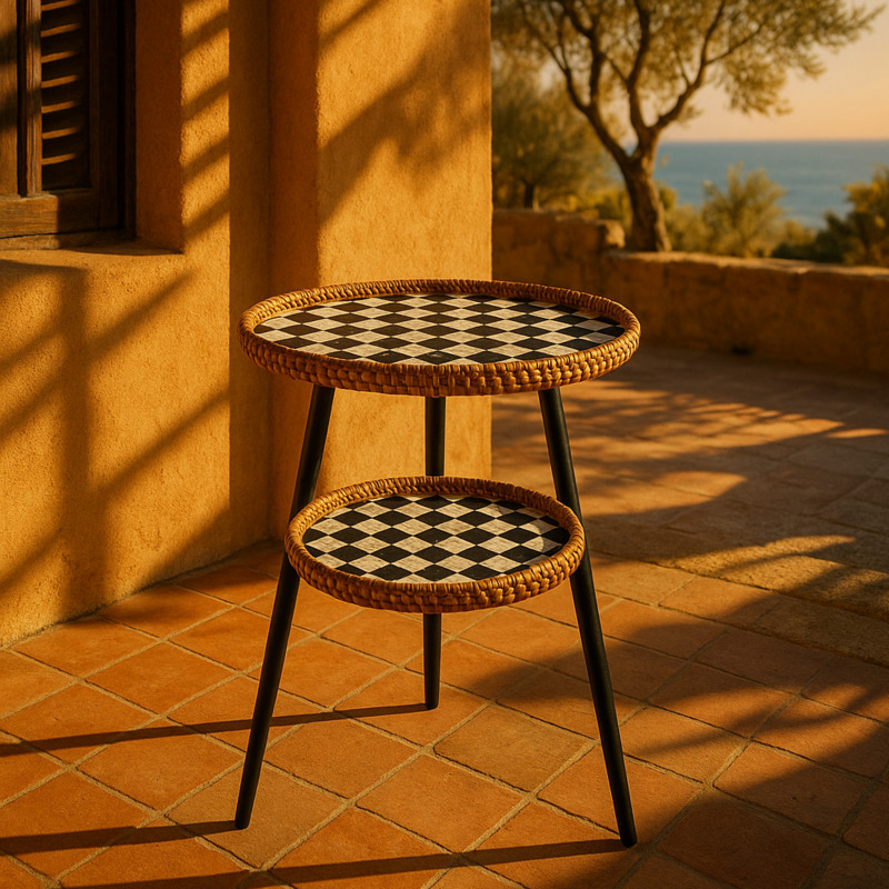 Double-Layer Rattan Coffee Tab - Outdoor Furniture Legs ulasan dan harga