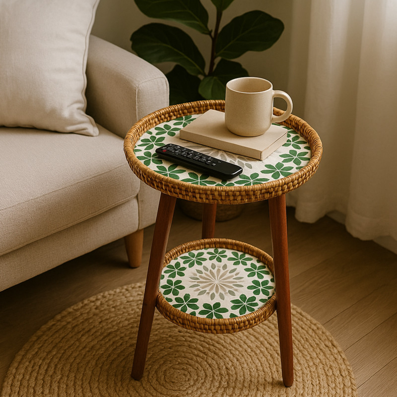 Double-Layer Rattan Coffee Tab - Outdoor Furniture Legs ulasan dan harga