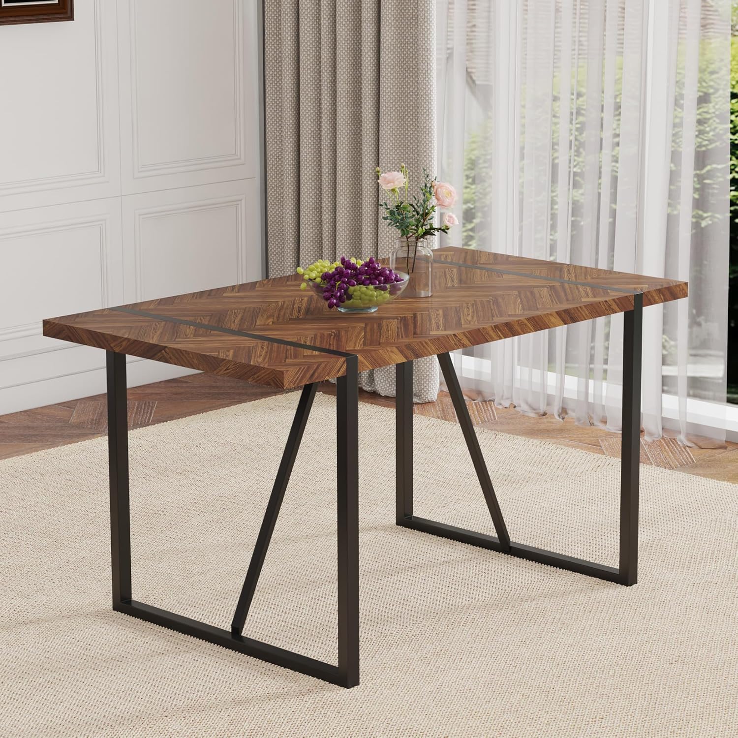 Retro Dining Table Dark Wood T - Outdoor Furniture Legs ulasan dan harga