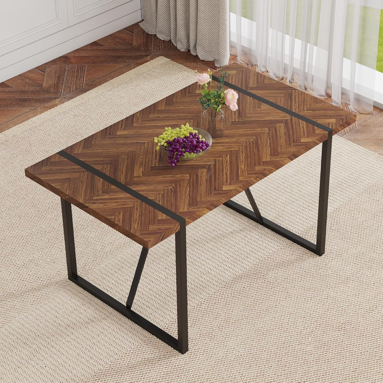 Retro Dining Table Dark Wood T - Outdoor Furniture Legs ulasan dan harga