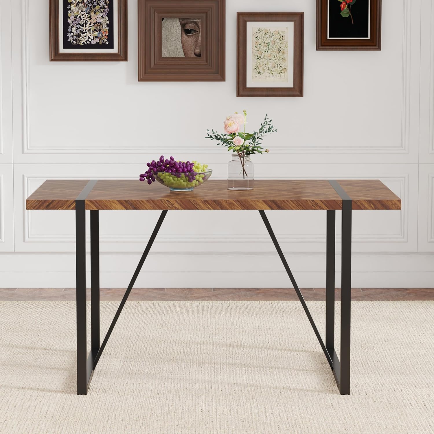 Retro Dining Table Dark Wood T - Outdoor Furniture Legs ulasan dan harga