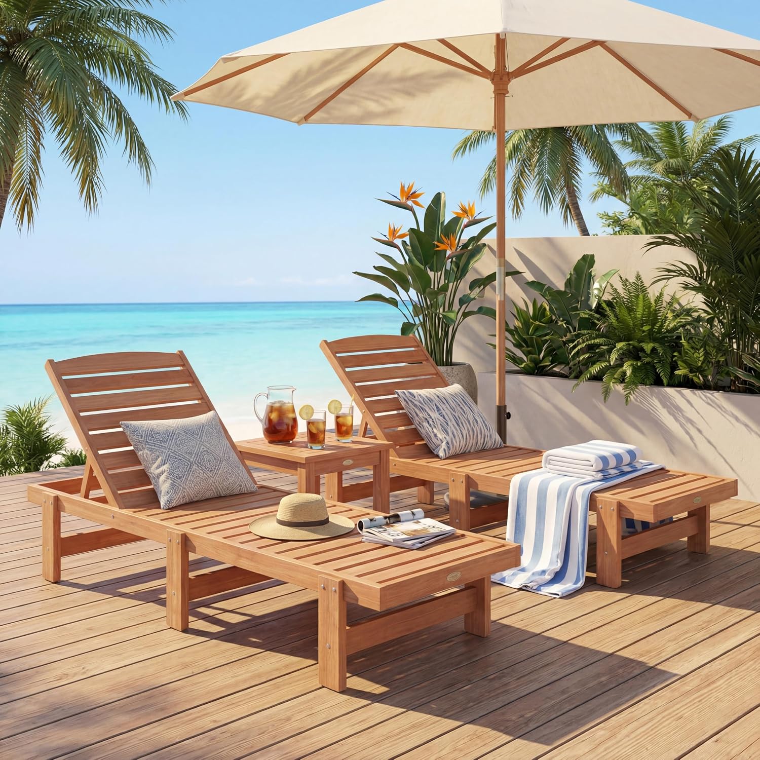 Solid Wood Chaise Lounge, Outd - Outdoor Furniture Oil Teak ulasan dan harga