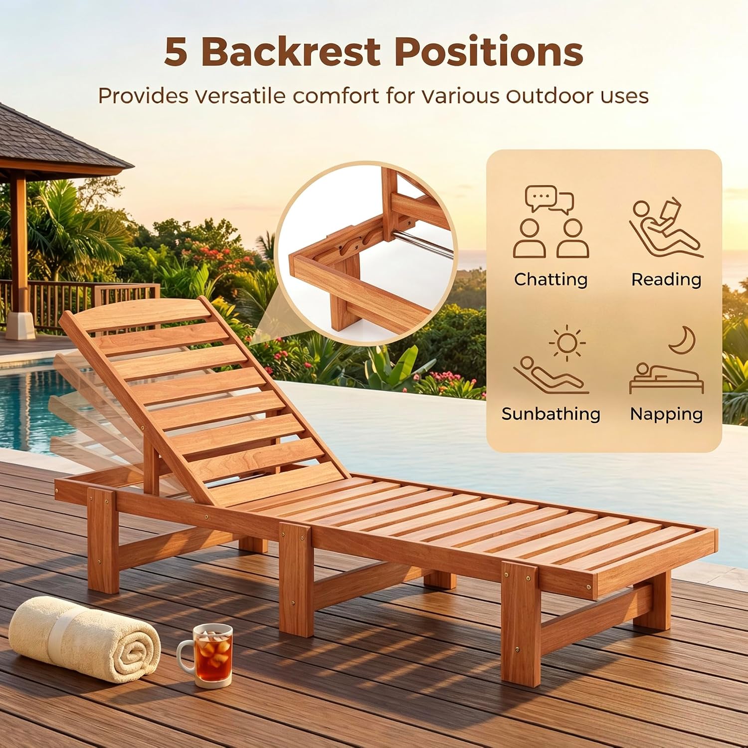 Solid Wood Chaise Lounge, Outd - Outdoor Furniture Oil Teak ulasan dan harga